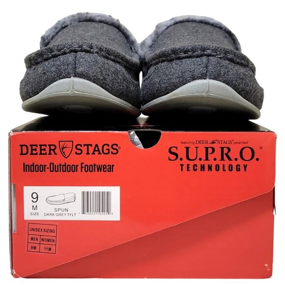 Deer Stags Men Spun Slip On Plush Loafer Slippers Size US 9M Dark Grey Felt - Picture 4 of 4